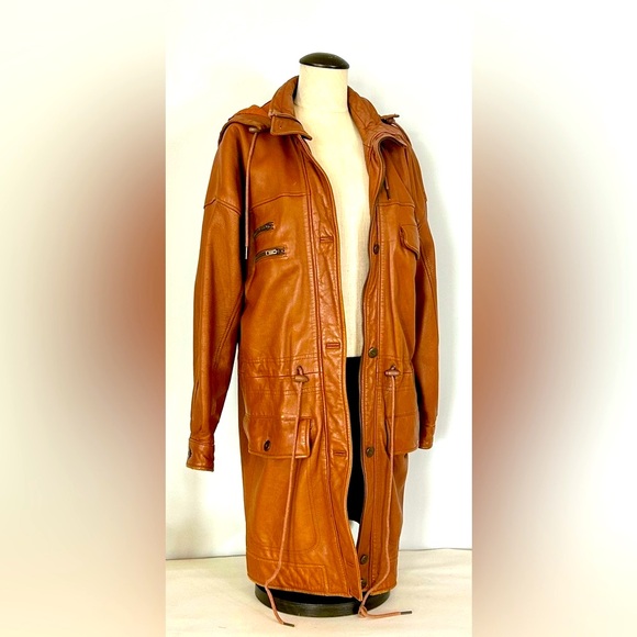 Vintage Brown Leather Barn Jacket Long Leather Coat by Together! size Small - Picture 1 of 15